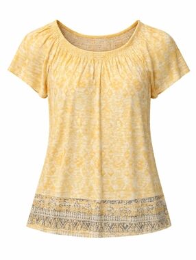 Penmans Yellow Printed Short Sleeve Scoop Neck Women's Casual Everyday Top Sz XL
